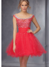 Tulle Beaded Scoop Neckline Key Hole Back Knee Length Prom Dress